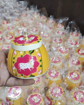 IGH Pichwai Printed Hammered Dry Fruit Bowl 4 inch with Lid (Pot Shape), Return Gift for Baby Shower, Serving Bowls/Jars for parties